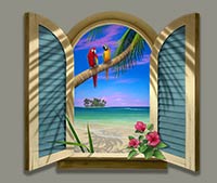 Two Parrots Beach Painting